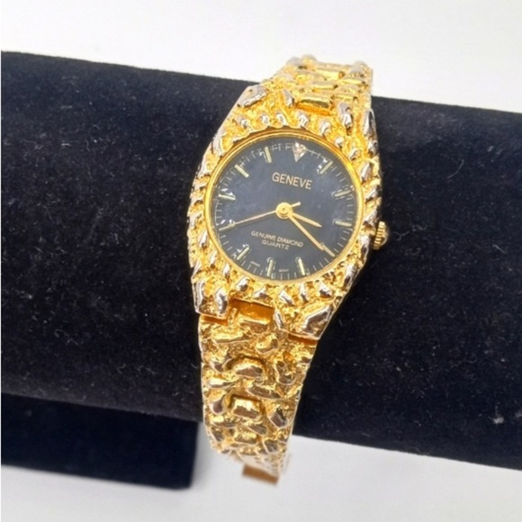 Geneve Genuine Diamond Quartz Gold Nugget Watch main image 4